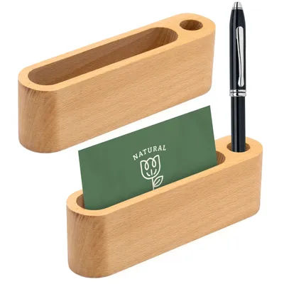 Wood Card Holder With Pen Slot Business Organizer Office Desk Name Card Display Stand Memo Pad Cards Stand Storage Supplies
