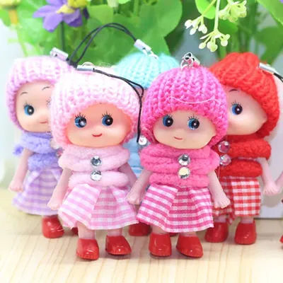5 Pcs Kids Mini Doll Toys for Girls 8 Cm Cute Soft Plush Skirt Dolls Mobile Phone Pendant Bag Decoration Random Color