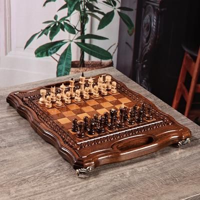 Double the Amusement,'Wood Chess & Backgammon Board Game Set with Storage Bag'