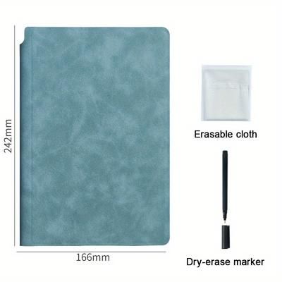 TEMU A5 Reusable Whiteboard Notebook With Leather Cover - Portable Weekly Planner, Math & Illustrations Erase , Includes Pen & Cloth, Ideal For Office & School, Notebooks For School