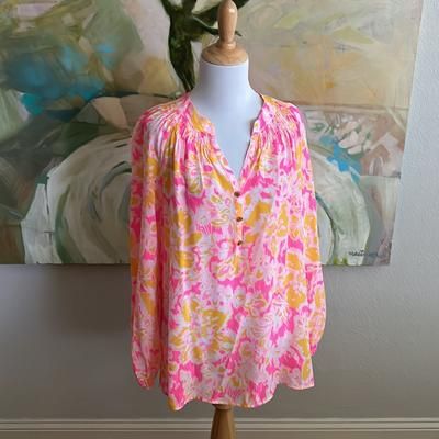 Lilly Pulitzer Tops | Lilly Pulitzer Oh La La Elsa Silk Top Large | Color: Orange/Pink | Size: L