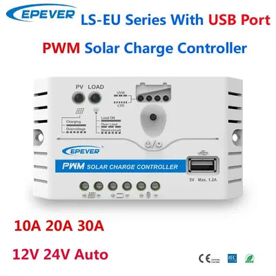 EPEVER 10A20A30A PWM Solar Charge Controller LS-EU With USB Port 12V24V Auto Max PV Input 50V Solar Panel Charger Regulator