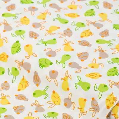 Tissu coton "lapins", jaune/vert/taupe, série "Mona"