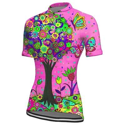 Per donna Maglia da Ciclismo Grafico Piante Manica Corta Bicicletta Maglia Top con 3 tasche posteriori Mountain Bike MTB Ciclismo su strada Asciugatura Rapida Strisce Riflettenti Tasca Posteriore