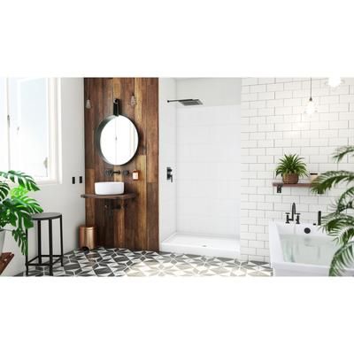 Dreamline DreamLine DreamStone 32 inch D x 48 inch W Center Drain Shower Base and Traditional Subway Wall Kit in White BWDS48321TC0001