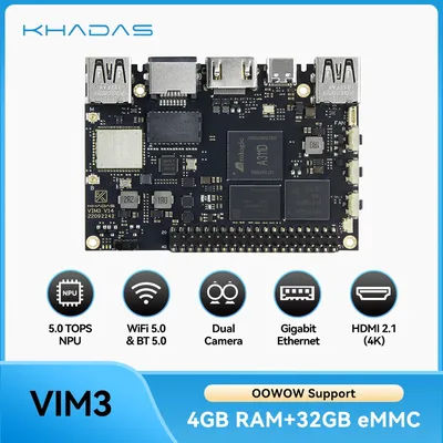Khadas VIM3 Single Board Computer 4GB/2GB LPDDR4X Amlogic A311D SoC 16/32GB eMMC Support 5.0 NPU 4K@60fps M.2 Slot OOWOW 2 CSI