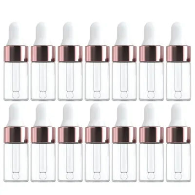 10/20pcs Mini Dropper Bottles Glass Empty Essential Oil Aromatherapy Bottles Rose Gold Cap Pipettes Bottles 1ml 2ml 3ml 5ml