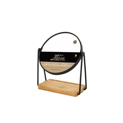 Plus Size Women's Dual Sided Mirror With Bamboo Base Tray • 360° Rotation • 5X/ 1X Magnification by Pursonic in O
