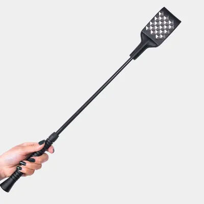 53CM PU Leather Paddle Whip,Riding Crop PU Leather Flogger Horsewhips，Silvery Punk Rivet Bat Spanking Paddle