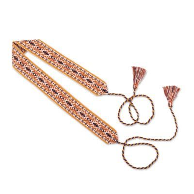Qori Lady,'Handwoven Geometric-Patterned Warm-Toned Cotton Belt'