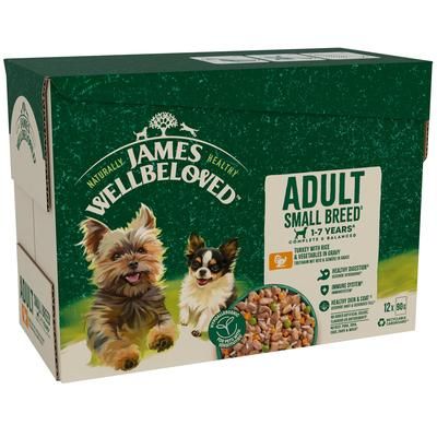 12x90g Adult Small Dog Hypoallergenic Turkey in Gravy James Wellbeloved Dog Pouches
