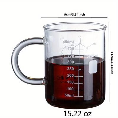 TEMU 10.5oz Heat-resistant Glass Coffee Mug With Measurement - Beaker Design For Beverages - , Milk, Or Breakfast Drinks, Kitchen Glassware