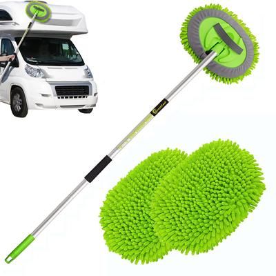 "TEMU 62" Car Wash Brush Kit With Long Handle, Mop Cleaning Mitt Suitable For Washing Cars Truck Suv Rv Caravans And Household(2 Head)"