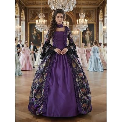 Vintage Rococò Vittoriano Maxi Vestito Normale A sbuffo Cenerentola Principessa Collo quadrato Costume Reale Halloween Carnevale Mascherata Feste Halloween Performance Adulti