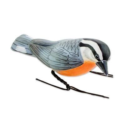 'Ceramic Figurine of a Red-Breasted Nuthatch from Guatemala'