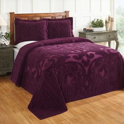 Ashton Collection 100% Cotton Medallion Bedspread Set by Better Trends in Plum (Size FULL/DOUBLE)