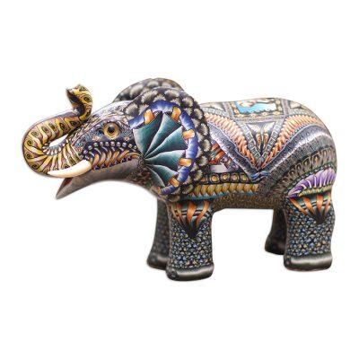 Vibrant Elephant,'Handmade Polymer Clay Elephant Sculpture from Bali'