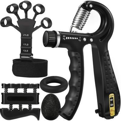 TEMU Grip Strength Trainer Kit (5 Pack) With Finger Exerciser, Hand Grip Strengthener, Hand Extension Exerciser, Hand Strength Ball And Forearm Workout Ring For Muscle Building