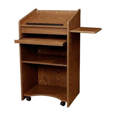 National Public Seating 600-MO Floor Lectern w/ 3 Shelves - 25" x 20" x 46", Laminate, Medium Oak, Brown