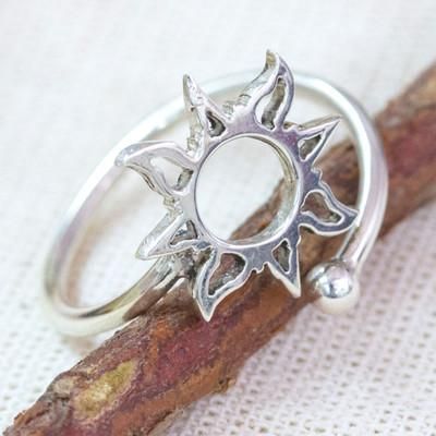 Immortal Sun,'High-Polished Sun-Themed Sterling Silver Wrap Ring'