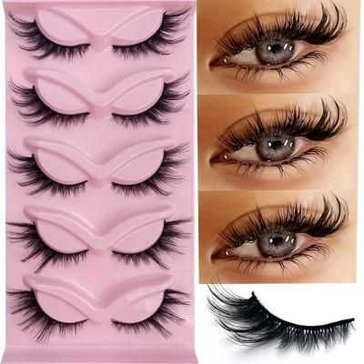 5 Pairs Cat Eye Eyelashes Soft Band Natural Fluffy False Lashes Fox Eye Eyelashes Tail Elongated Eyelashes Faux Mink Lashes Makeup Extensions Eyelashes