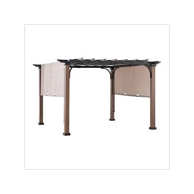 Sunjoy Group 11 x 11 Modern Metal Pergola Kit with Tan Adjustable Canopy