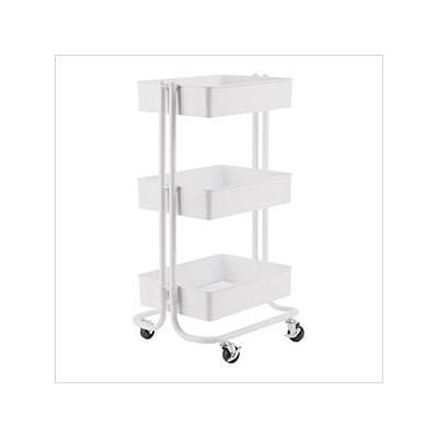 Seville Classics 3-Tier Rolling Steel Bin Trolley Cart (White)