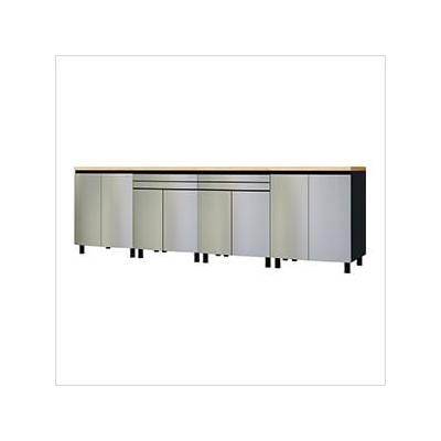 Contur Cabinet 10' Premium Stainless Steel Garage Cabinet System with Butcher Block Tops