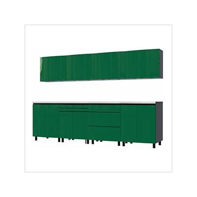 Contur Cabinet 10' Premium Racing Green Garage Cabinet System with Stainless Steel Tops
