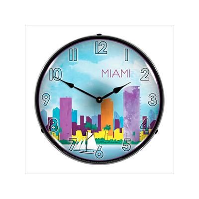 Collectable Sign and Clock Miami Skyline Backlit Wall Clock