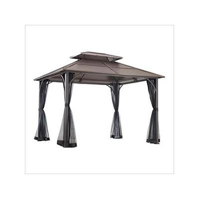 Sunjoy Group 10 x 12 Brown Steel Hardtop Gazebo with Hook and Netting