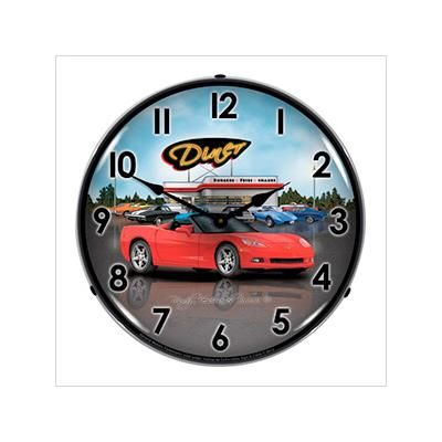 Collectable Sign and Clock C6 Corvette Convertible Diner Backlit Wall Clock