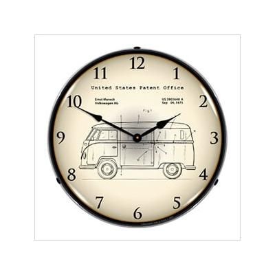 Collectable Sign and Clock 1975 Volkswagen Bus Patent Blueprint Backlit Wall Clock