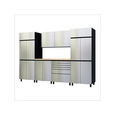 Contur Cabinet 10' Premium Stainless Steel Garage Cabinet System with Butcher Block Tops
