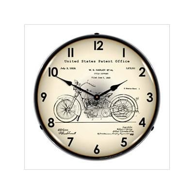 Collectable Sign and Clock 1928 Harley Patent Blueprint Backlit Wall Clock