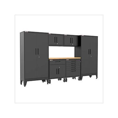 Armadillo Tough Black 7-Piece Garage Cabinet Set with Levelers and Casters