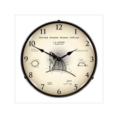 Collectable Sign and Clock 1889 Hopkins Firemans Hat Patent Blueprint Backlit Wall Clock