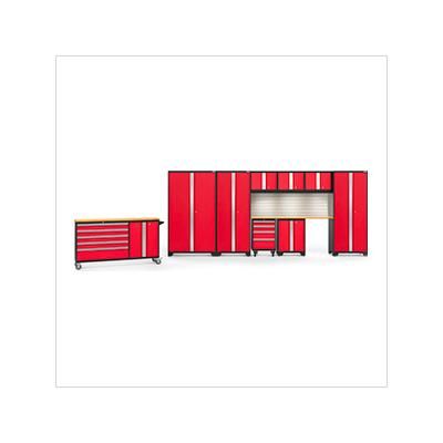 NewAge Garage Cabinets BOLD Red 10-Piece Cabinet Set with Bamboo Top, Backsplash, LED Lights