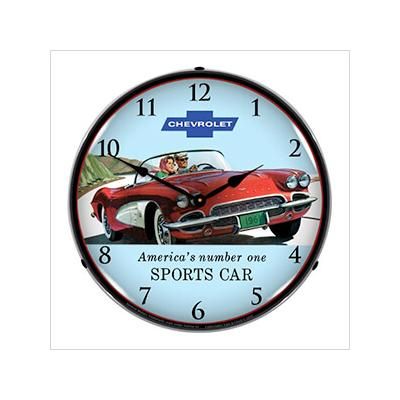 Collectable Sign and Clock 1961 Corvette Backlit Wall Clock