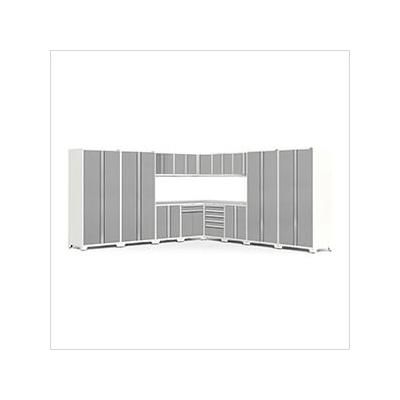 NewAge Garage Cabinets PRO Series Platinum 16-Piece Corner Set with Stainless Steel Tops