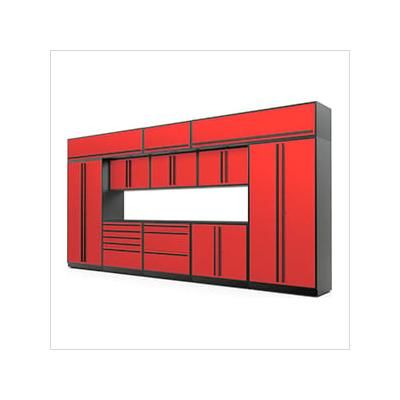 Proslat Garage Cabinets 13-Piece Glossy Red Cabinet Set with Black Handles and Powder Coated Worktop