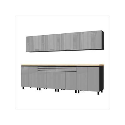Contur Cabinet 10' Premium Lithium Grey Garage Cabinet System with Butcher Block Tops