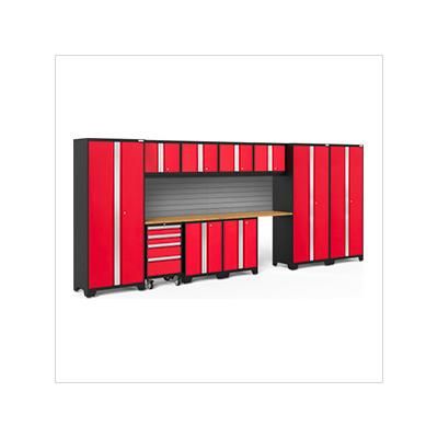 NewAge Garage Cabinets BOLD Series Red 12-Piece Set with Bamboo Top and Backsplash