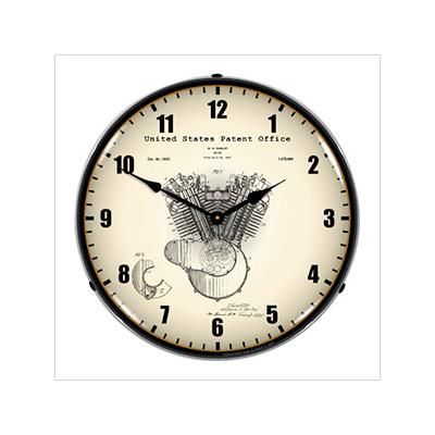 Collectable Sign and Clock 1923 Harley Davidson Engine Patent Blueprint Backlit Wall Clock
