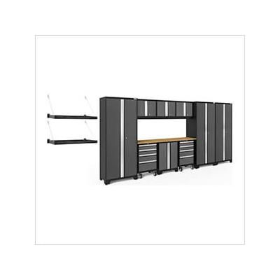 NewAge Garage Cabinets BOLD Series Grey 12-Piece Set with Bamboo Top and Wall Mounted Shelves