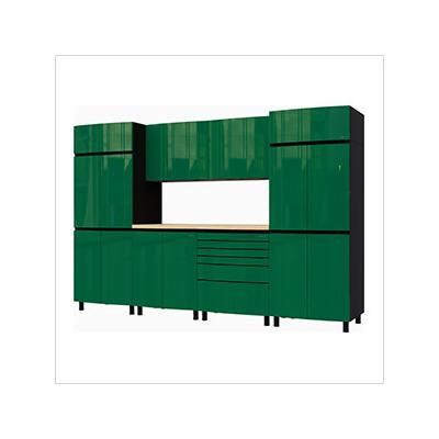 Contur Cabinet 10' Premium Racing Green Garage Cabinet System with Butcher Block Tops