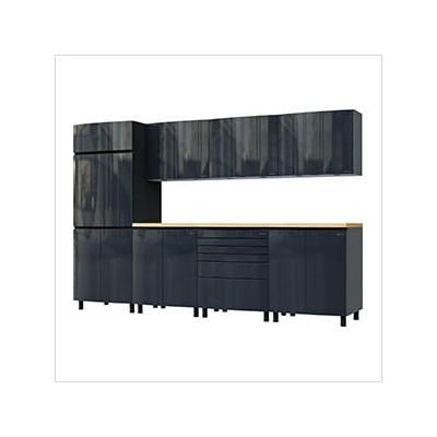 Contur Cabinet 10' Premium Karbon Black Garage Cabinet System with Butcher Block Tops