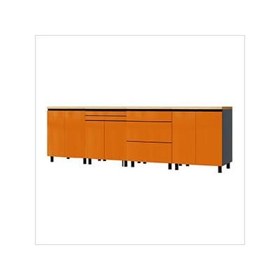 Contur Cabinet 10' Premium Traffic Orange Garage Cabinet System with Butcher Block Tops