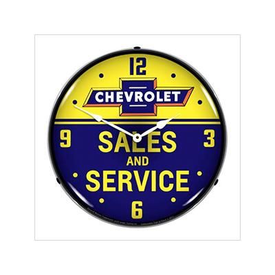 Collectable Sign and Clock Chevrolet Bowtie Sales and Service Backlit Wall Clock