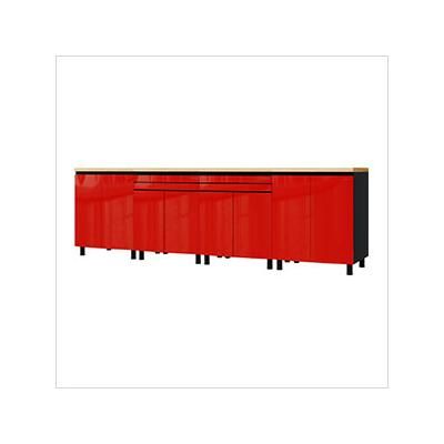 Contur Cabinet 10' Premium Cayenne Red Garage Cabinet System with Butcher Block Tops
